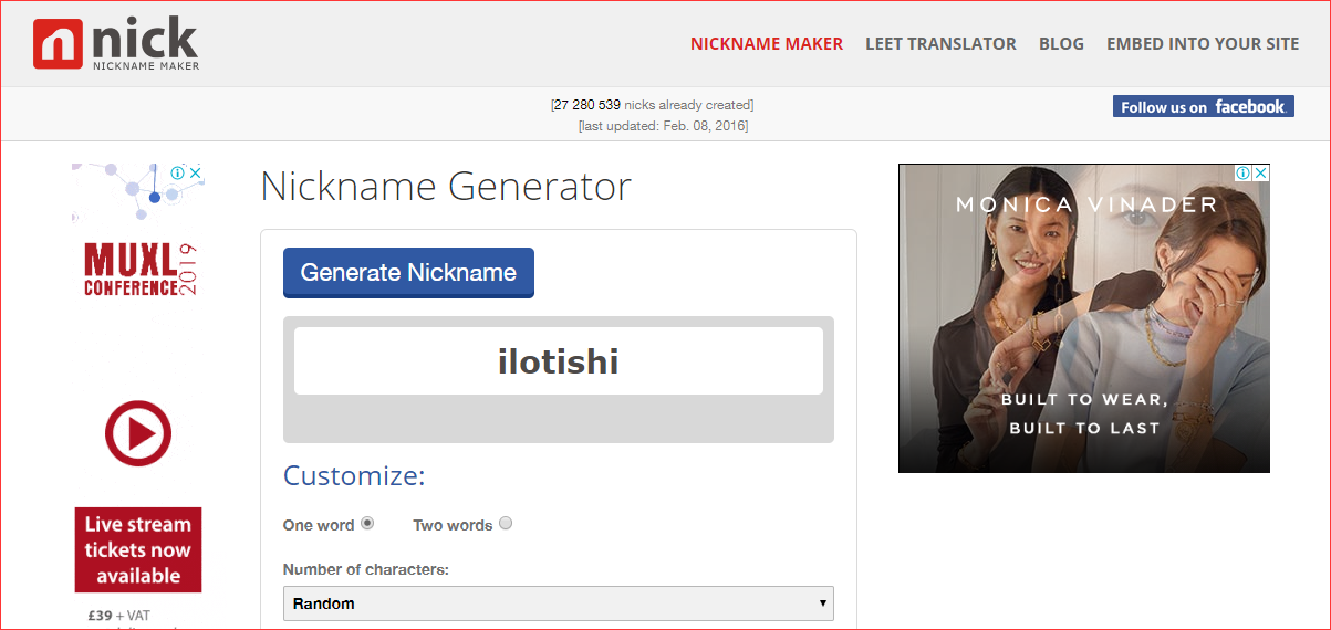 Nicknamemaker.net генератор